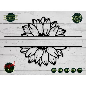 Split Sunflower SVG, Monogram SVG, Sunflower Clipart, Split Flower SVG, Floral Svg, Cut File Cricut/Silhouette, Vector Stencil Eps Png Dxf