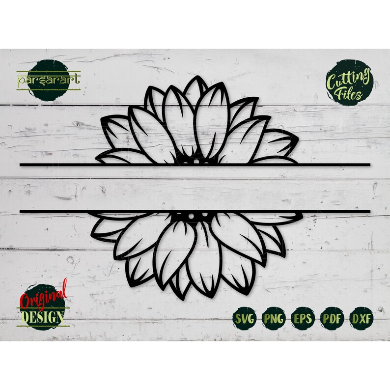 May include: Black and white split monogram design featuring a sunflower with a blank space for text. The design is perfect for creating personalized gifts or home decor.