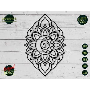 Sole e Luna SVG, Mandala SVG, Om SVG, Namaste Clipart, Meditazione Vettore, Yoga Svg Decor File di taglio digitale Laser Silhouette Eps Png Dxf
