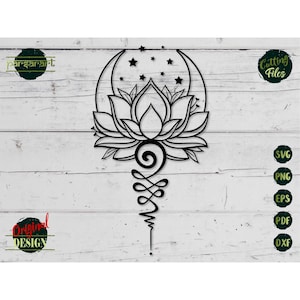 Unalome SVG, fleur de lotus SVG Unalome symbole lune SVG étoiles yoga Namaste méditation vecteur numérique couper fichier Cricut/Silhouette Eps Png Dxf
