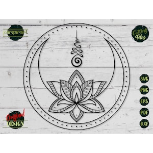 Flor de Loto SVG, Luna SVG, Símbolo Unalome SVG, Yoga Svg Namaste Meditación Espiritual Vector Archivo de Corte Digital Cricut/Silhouette Eps Png Dxf