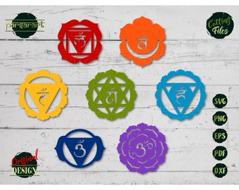 7 Chakras SVG Colored, Chakra Symbols SVG, Namaste Clipart, Yoga SVG, Mandala Svg, Meditation Svg Cut File Cricut/Silhouette Eps Png Dxf Pdf