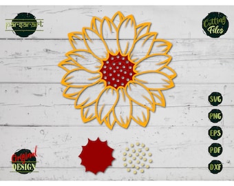 Sunflower SVG with Changeable Centre, Floral SVG, Sunflower Clipart, Flower SVG, Cut File Cricut/Silhouette Vector Stencil Print Eps Png Dxf