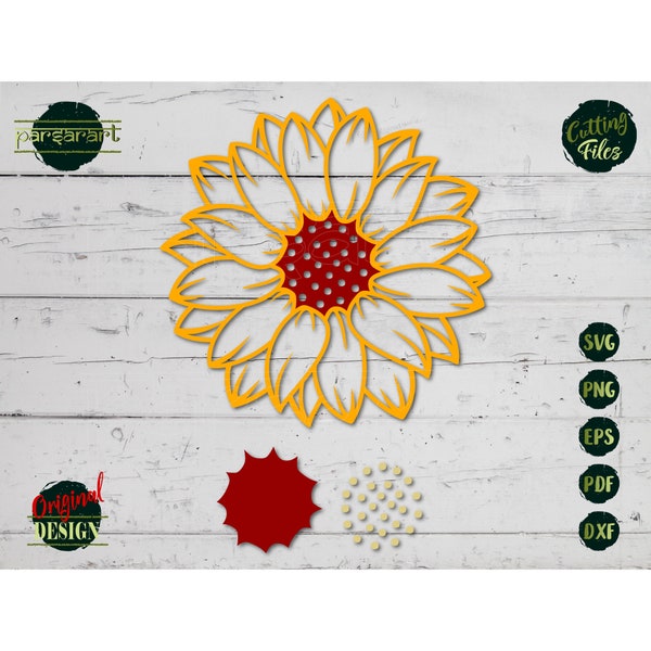 Sunflower SVG with Changeable Centre, Floral SVG, Sunflower Clipart, Flower SVG, Cut File Cricut/Silhouette Vector Stencil Print Eps Png Dxf