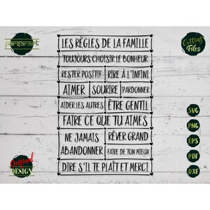 Französische Familienregeln SVG, Familie Hausregeln SVG, Familie SVG, unsere Familie Zeichen, Weihnachtsgeschenk, geschnitten Datei Cricut/Silhouette Schablone Eps Png Dxf