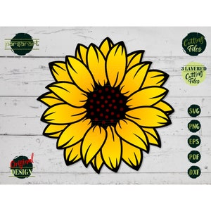 Tournesol SVG en couches, SVG floral, Clipart tournesol, fleur SVG, modèle tournesol, couper fichier Cricut/Silhouette, pochoir impression Eps Png Dxf