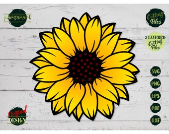 Sunflower SVG Layered, Floral SVG, Sunflower Clipart, Flower SVG, Sunflower Template, Cut File Cricut/Silhouette, Stencil Print Eps Png Dxf
