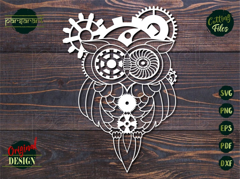 Steampunk Owl SVG Bird SVG Steampunk Gears SVG Animal Clockwork Victorian Goth Laser Vector Digital Cut File Cricut/Silhouette Eps Png Dxf image 4