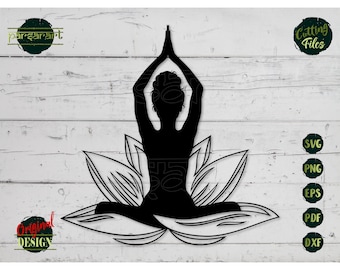 Lotus Flower SVG, Yoga Girl SVG Namaste SVG  Buddhist Spiritual Relaxation Meditation Vector Digital Cut File Cricut/Silhouette Eps Png Dxf