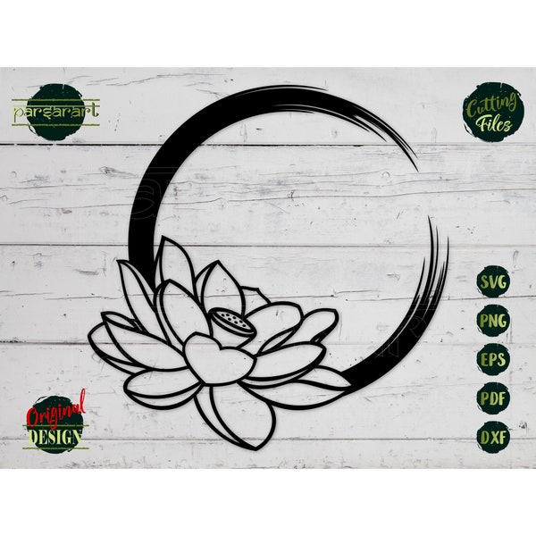 Lotus Flower SVG, Enso Circle SVG Japanese SVG Zen Buddhism Symbol Meditation Yoga Vector Digital Cut File Cricut/Silhouette Eps Png Dxf