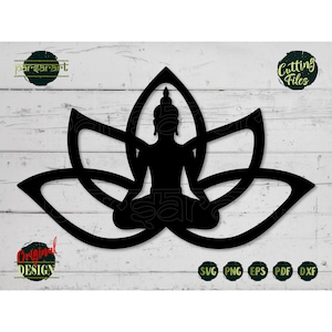 仏陀 SVG 蓮の花 SVG、座る仏陀のクリップアート、ヨガ SVG、ナマステ SVG 瞑想ベクター デジタルカット ファイル Cricut/シルエット Eps PNG Dxf