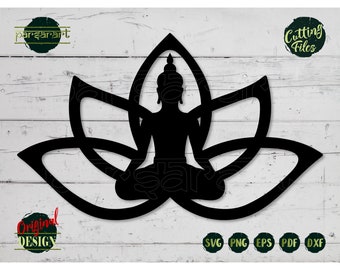 Buddha SVG Lotus Flower SVG, Sitting Buddha Clipart, Yoga SVG, Namaste Svg Meditation Vector Digital Cut File Cricut/Silhouette Eps Png Dxf