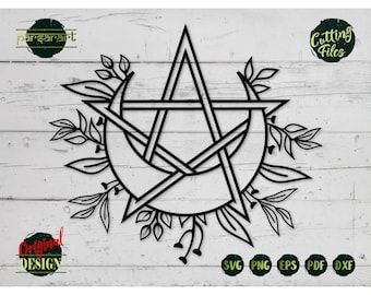 Boho Moon SVG Pentagram SVG Goddess Wicca Clipart Celestial Pagan Star Wiccan Symbol Vector Digital Cut File Cricut/Silhouette Eps Png Dxf
