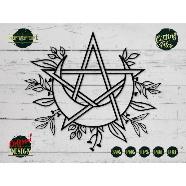Boho Moon SVG Pentagram SVG Goddess Wicca Clipart Celestial Pagan Star Wiccan Symbol Vector Digital Cut File Cricut/Silhouette Eps Png Dxf