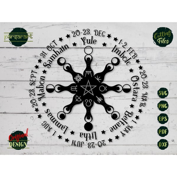 Wicca Wheel SVG, Wheel Of The Year SVG Celtic SVG Pagan Calendar Celtic Prayers Wiccan Vector Digital Cut File Cricut/Silhouette Eps Png Dxf