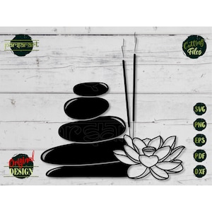 Roches zen SVG, pierres zen SVG fleur de lotus SVG pierres de méditation yoga zen Namaste Svg vecteur fichier numérique couper Cricut/Silhouette Eps Png Dxf