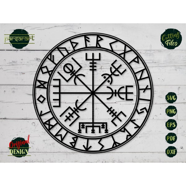 Vegvisir SVG, Viking Runes SVG Nordic Symbol Compass Pagan Valhalla Protection Odin Vector Digital Cut File Cricut/Silhouette Eps Png Dxf