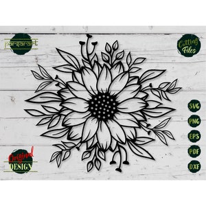 Tournesol SVG, éléments floraux SVG Tournesol Clipart fleur SVG Boho tournesol coupe fichier Cricut/Silhouette vecteur pochoir impression Eps Png Dxf