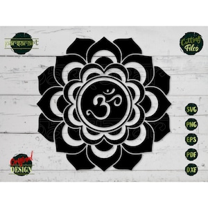 Om Mandala SVG, Mandala fleur SVG Om symbole Clipart Yoga SVG Namaste Svg méditation vecteur numérique couper fichier Cricut/Silhouette Eps Png Dxf