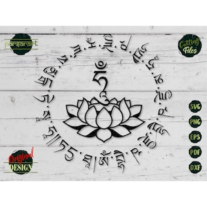 Medicijn Boeddha Mantra SVG Mantra SVG Lotus Mandala Svg Om Tibetaanse Clipart Yoga SVG Meditatie symbool Welzijn Vector gesneden bestand Eps Png Dxf