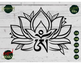 Om Mantra SVG, Flor de Loto SVG Símbolo Om Clipart Sonido del Universo Yoga SVG Namaste SVG Meditación Vector Archivo de corte digital Eps Png Dxf