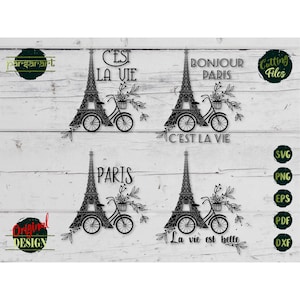 Lot Paris SVG, Tour Eiffel SVG, Bonjour SVG, C'est la vie Svg, vélo Svg, Clipart parisien, couper fichier Cricut/Silhouette, Eps Png Dxf