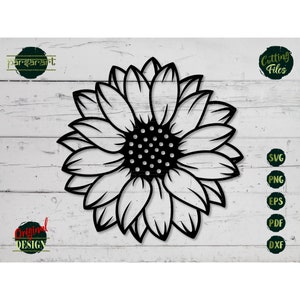 Tournesol SVG, SVG Floral, tournesol Clipart, fleur SVG, modèle de tournesol, coupe fichier Cricut/Silhouette, vecteur pochoir impression Eps Png Dxf