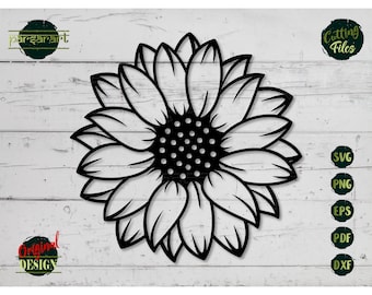 Sunflower SVG, Floral SVG, Sunflower Clipart, Flower SVG, Sunflower Template, Cut File Cricut/Silhouette, Vector Stencil Print Eps Png Dxf