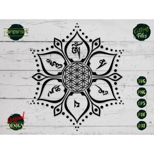 Mantra SVG, Om Mani Mantra SVG Fleur de vie Svg Tibétain Clipart Yoga SVG Méditation Lotus Vector Cut File Cricut/Silhouette Eps Png Dxf