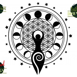 Spiral Goddess SVG, Moon Phases SVG Flower of Life SVG Wicca Pagan Celtic Symbol Witch Wiccan Vector Cut File Cricut/Silhouette Eps Png Dxf image 5