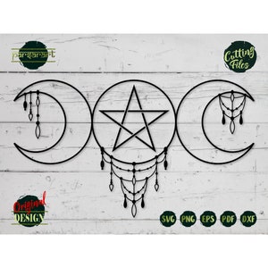 Wicca Triple Moon SVG Pentagram SVG Goddess Wicca Clipart Star Celestial Pagan Wiccan Symbol Vector Cut File Cricut/Silhouette Eps Png Dxf