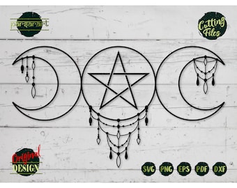 Wicca Triple Moon SVG Pentagram SVG Goddess Wicca Clipart Star Celestial Pagan Wiccan Symbol Vector Cut File Cricut/Silhouette Eps Png Dxf