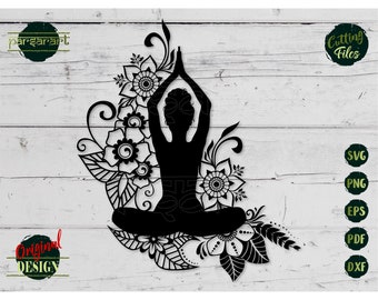 Floral Yoga Girl SVG Namaste SVG Lotus Flower Buddhist Spiritual Relaxation Meditation Vector Digital Cut File Cricut/Silhouette Eps Png Dxf