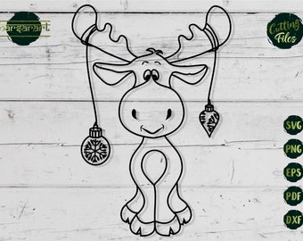 Cute Moose SVG, Christmas SVG Moose Vector Deer Nursery Baby Woodland Animal Clipart Cut File Cricut/Silhouette Sticker Print Eps Png Dxf
