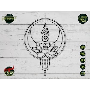 Unalome SVG, Flor de Loto SVG Unalome Símbolo Luna SVG Yoga Svg Namaste Boho Meditación Vector Archivo de Corte Digital Cricut/Silhouette Eps Png Dxf