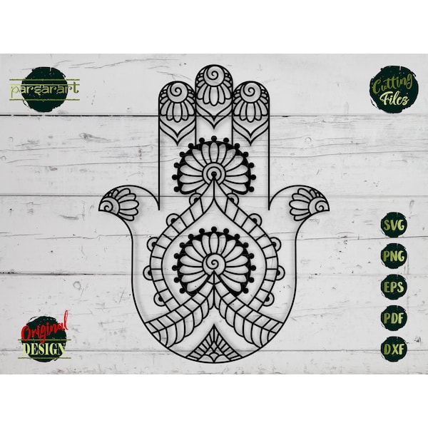 Hamsa Hand SVG, Hand of Fatima SVG Mandala SVG Evil Eye Protection Buddhist Symbol Vector Digital Cut File Cricut/Silhouette Eps Png Dxf