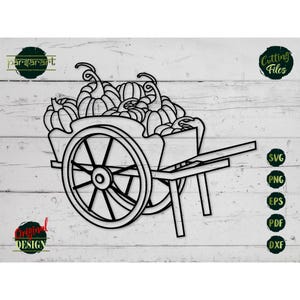 Pumpkin SVG, Wheelbarrow Clipart, Halloween SVG Garden Cart Harvest Autumn Fall Cut File Cricut/Silhouette, Vector Stencil Print Eps Png Dxf