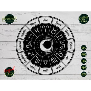Segni zodiacali SVG, simboli astrologici SVG Star Sign Clipart, sole e luna SVG costellazione Svg taglio digitale File Cricut/Silhouette Eps Png Dxf
