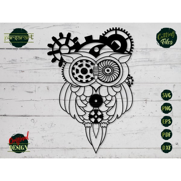 Steampunk Owl SVG Bird SVG Steampunk Gears SVG Animal Clockwork Victorian Goth Laser Vector Digital Cut File Cricut/Silhouette Eps Png Dxf