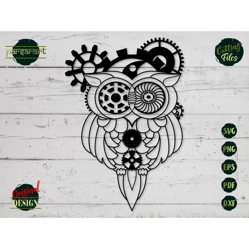 Steampunk Owl SVG Bird SVG Steampunk Gears SVG Animal Clockwork Victorian Goth Laser Vector Digital Cut File Cricut/Silhouette Eps Png Dxf image 1