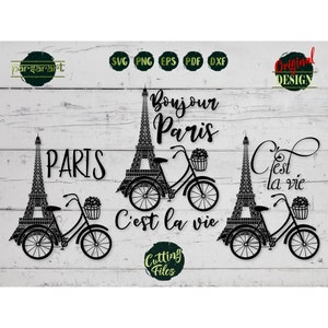 Lot Paris SVG, Tour Eiffel SVG, Bonjour SVG, vélo Svg, C'est la vie Svg, Clipart parisien, couper fichier Cricut/Silhouette, Eps Png Dxf