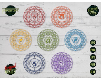 7 Chakras SVG, Chakra Symbols SVG Plantilla, Namaste Clipart, Yoga SVG, Mandala Svg Meditación Digital Cut File Cricut/Silhouette Eps Png Dxf