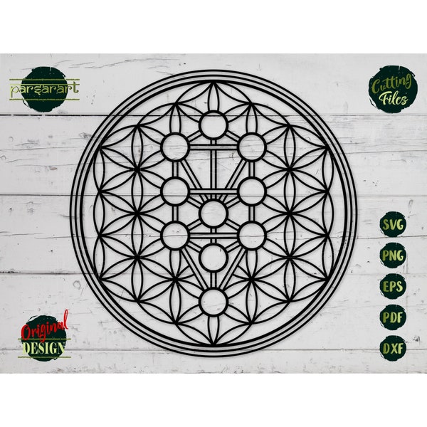 Flower Of Life SVG, Tree of Life SVG Kabbalah Clipart Sephirot Svg Jewish Mysticism Sacred Geometry Cut File Cricut/Silhouette Eps Png Dxf