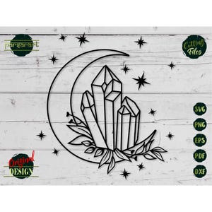 Boho Moon SVG Magic Crystal SVG Wicca Clipart Celestial Pagan Stars Cluster Wiccan Symbol Vector Digital Cut File Silhouette Eps Png Dxf