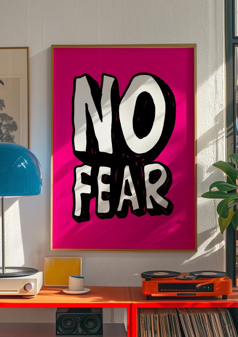 NO FEAR Motivational Wall Art Print, Bold Typography Poster, Confidence ...