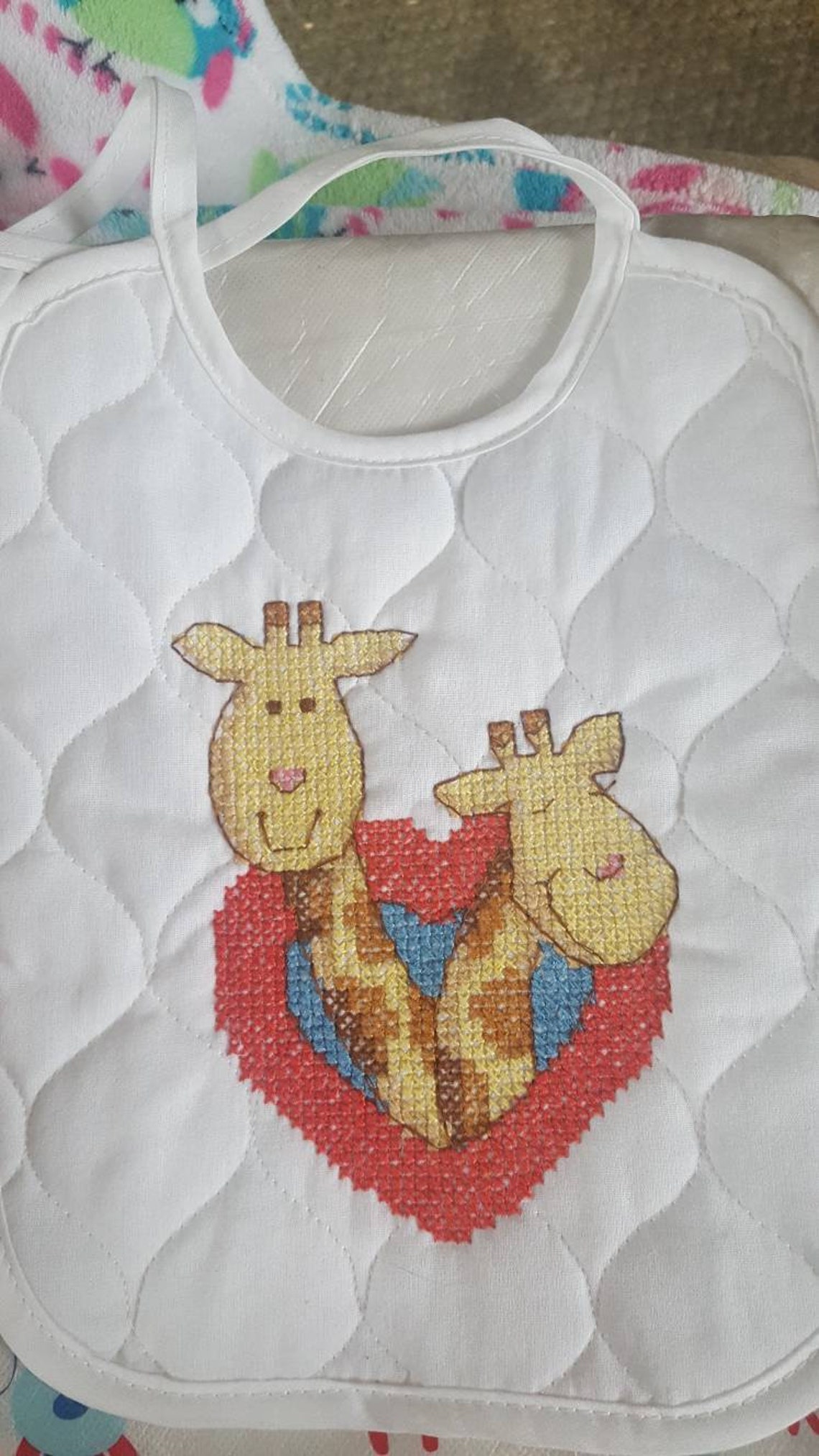 Finished counted cross stitch baby bib Etsy