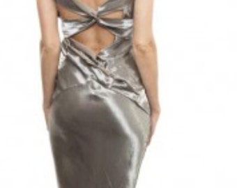 Vintage Christian Dior cocktail evening dress by Galliano in silver gray silk blend size S M 36fr