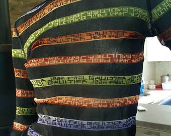 Bluzka Jean Paul Gaultier z siateczki z nadrukiem w stylu vintage z logo, rozmiar S M