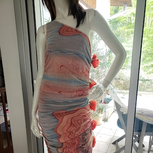 Jean Paul Gaultier Sun Mesh Tattoo Print Kleid Größe S M eine Schulter