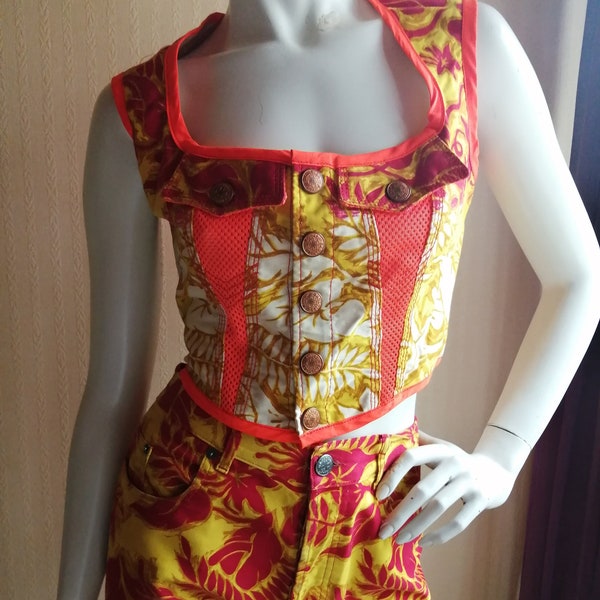 Magnifique ensemble pantalon et corset bustier coloré  Jean Paul Gaultier vintage taille M 38